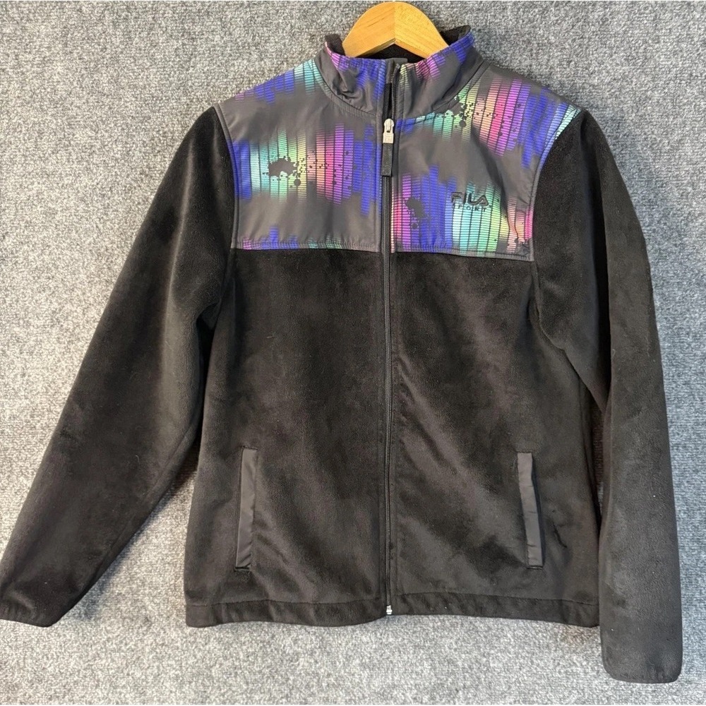 FILA Sport Full Zip Jacket Women's Medium Black Multicolor Geometric Long Sleeve